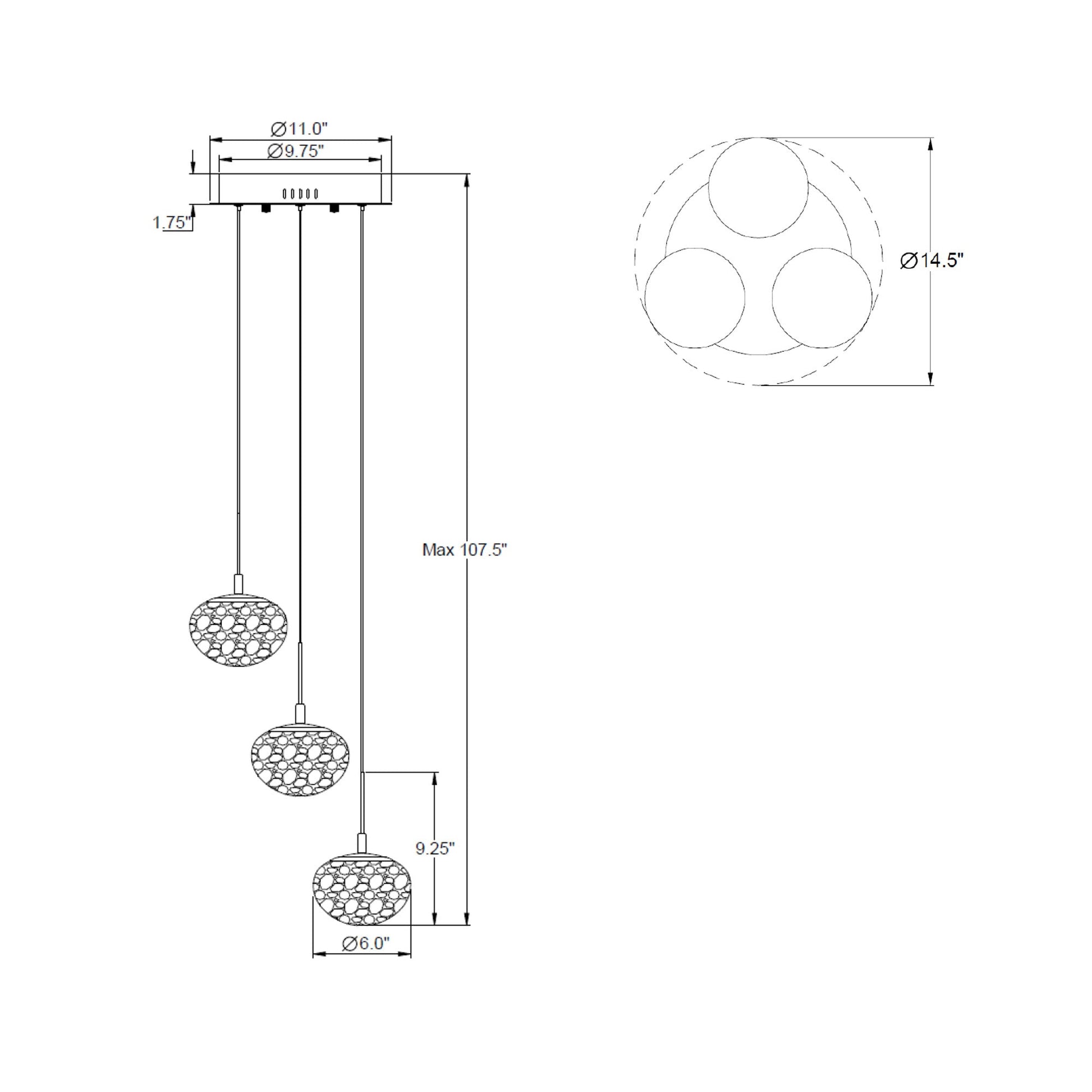 Calcolo Multi Light LED Pendant Light - line drawing.