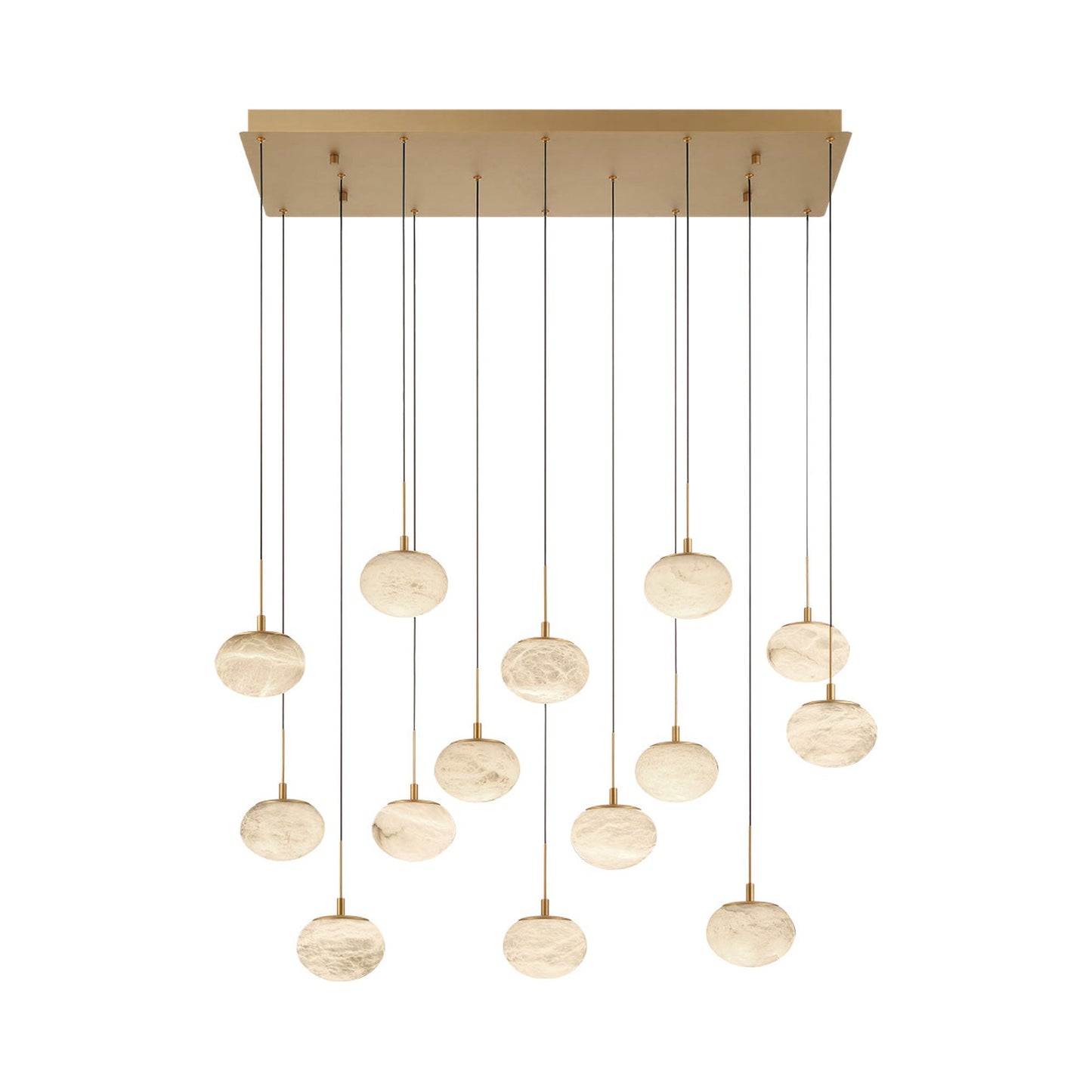 Calcolo Rectangular LED Chandelier in Painted Antique Brass (14-Light).