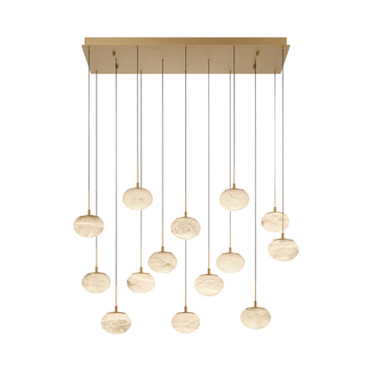 Calcolo Rectangular LED Chandelier in Painted Antique Brass (14-Light).