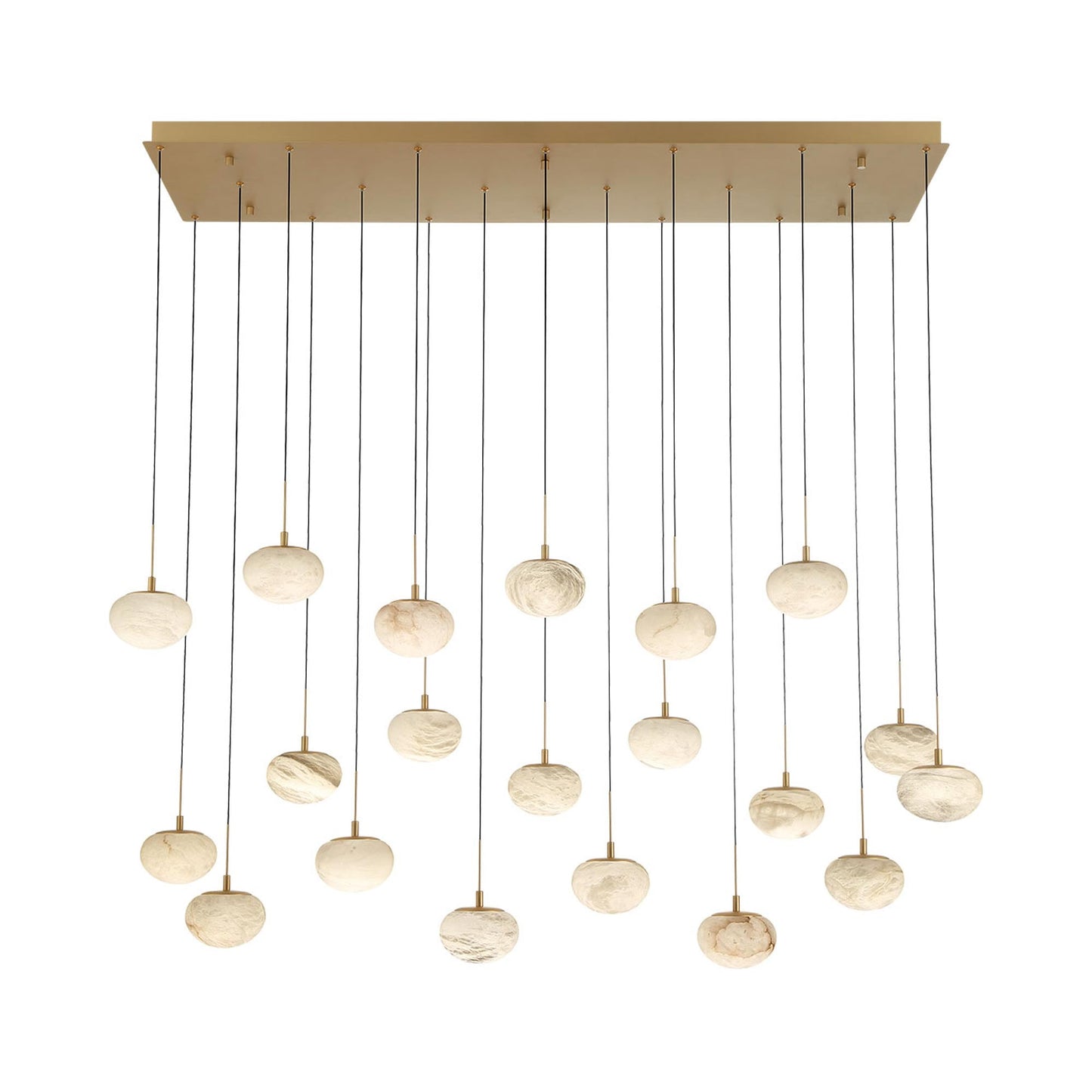 Calcolo Rectangular LED Chandelier in Painted Antique Brass (20-Light).