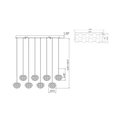 Calcolo Rectangular LED Chandelier - line drawing.