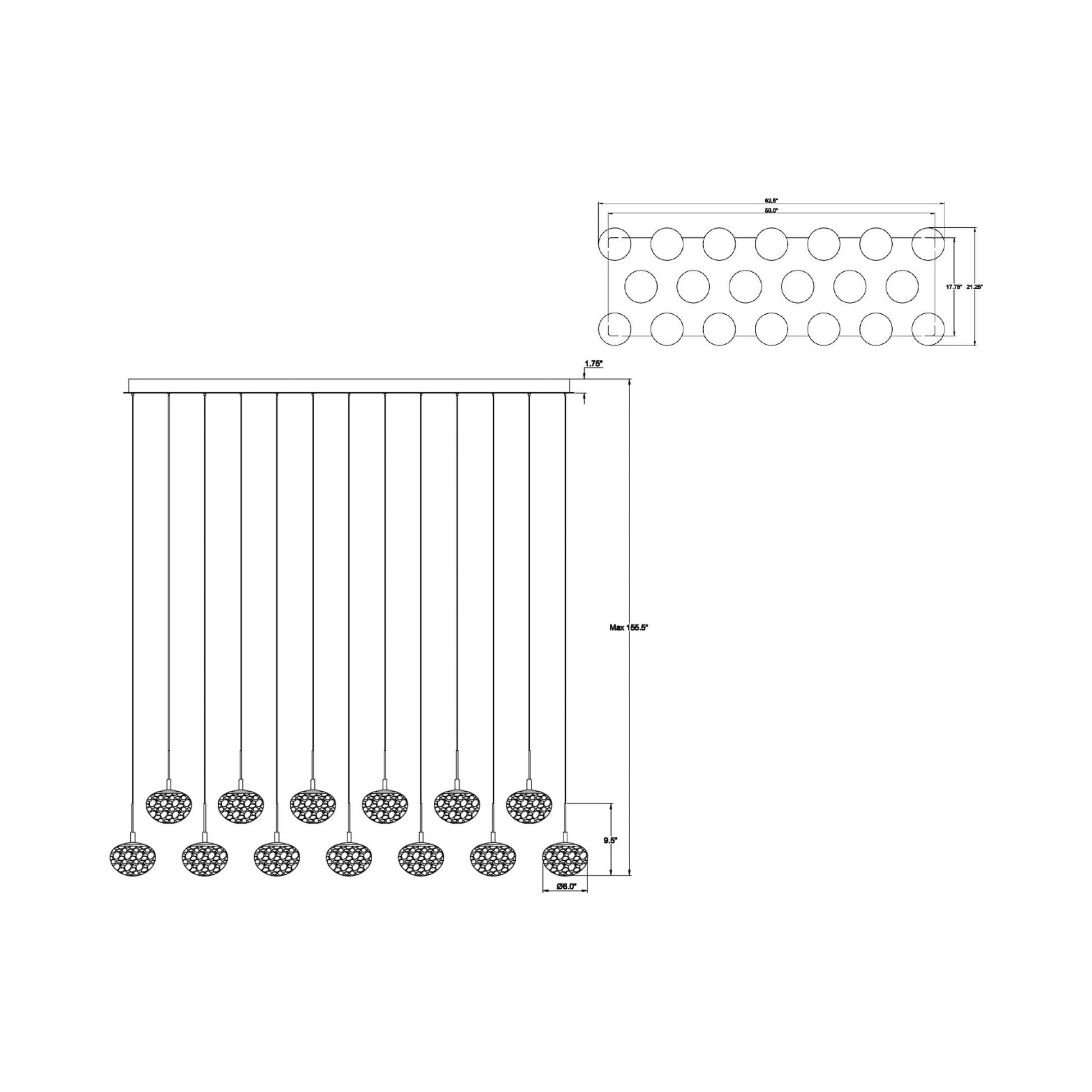 Calcolo Rectangular LED Chandelier - line drawing.