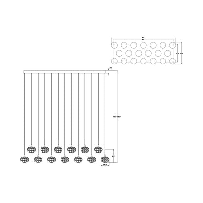 Calcolo Rectangular LED Chandelier - line drawing.