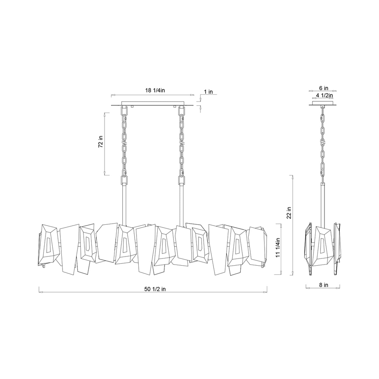 Castellana Linear Chandelier - line drawing.