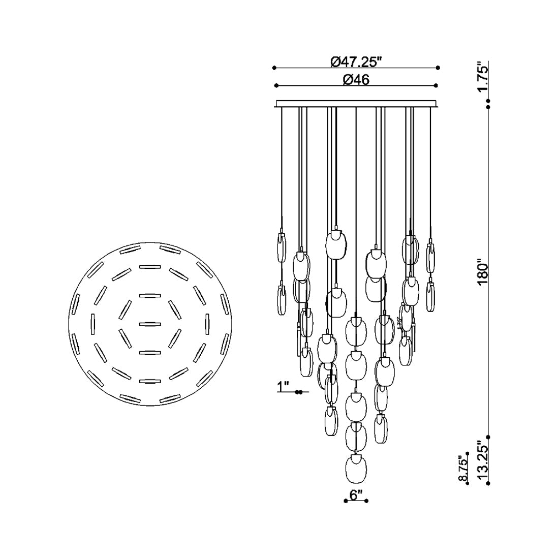 Castelo Grand LED Chandelier - line drawing.
