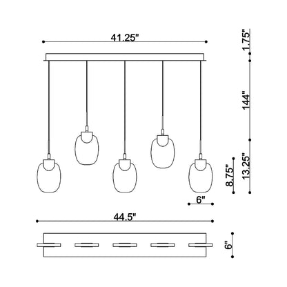 Castelo Linear LED Chandelier - line drawing.