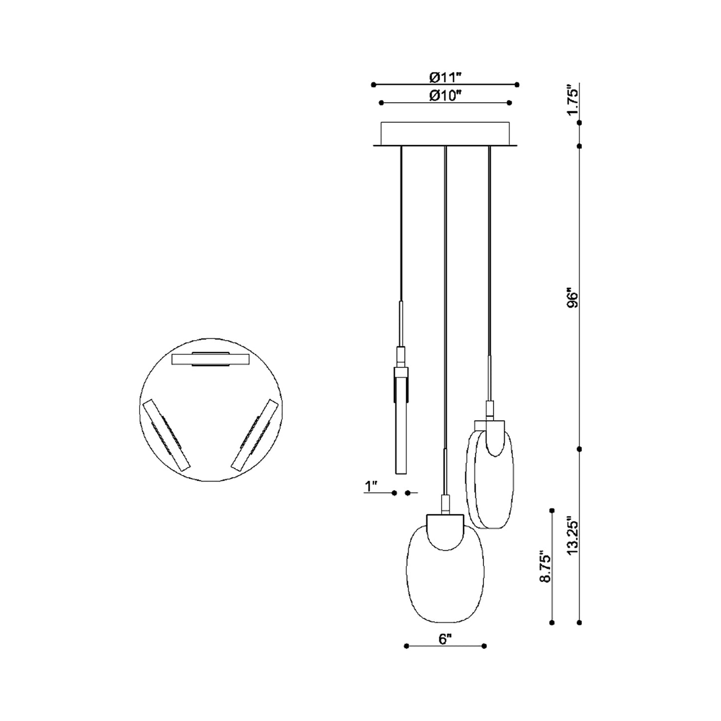 Castelo Multi Light LED Pendant Light - line drawing.