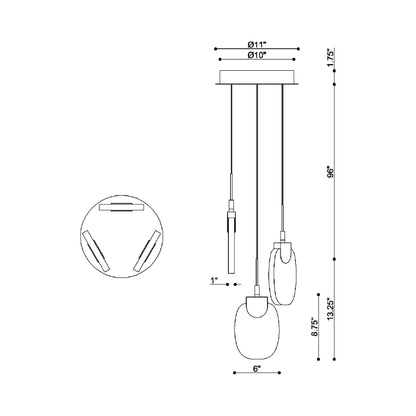 Castelo Multi Light LED Pendant Light - line drawing.
