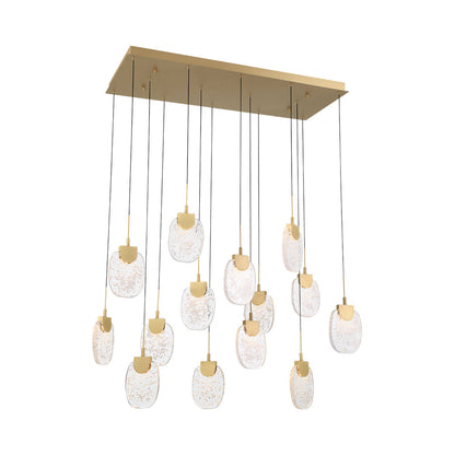 Castelo Rectangular LED Chandelier in Painted Antique Brass (14-Light).