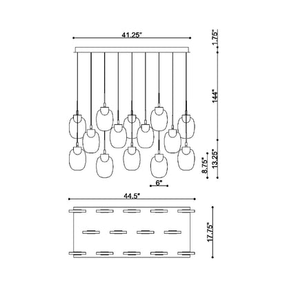 Castelo Rectangular LED Chandelier - line drawing.