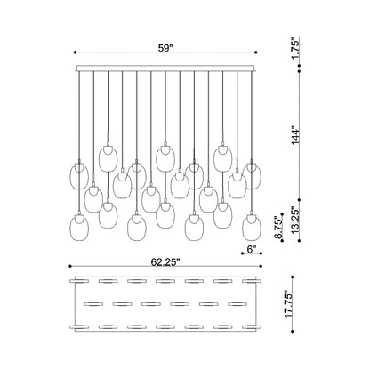 Castelo Rectangular LED Chandelier - line drawing.