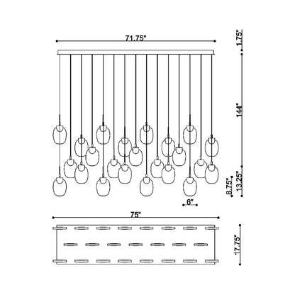Castelo Rectangular LED Chandelier - line drawing.