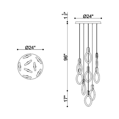 Catania Round LED Chandelier - line drawing.