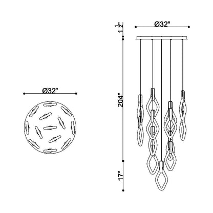 Catania Round LED Chandelier - line drawing.