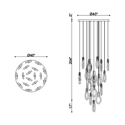 Catania Round LED Chandelier - line drawing.