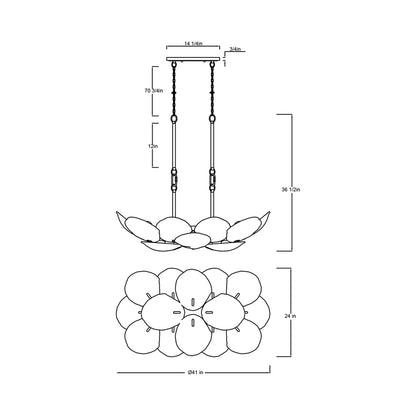 Corato Linear Chandelier - line drawing.