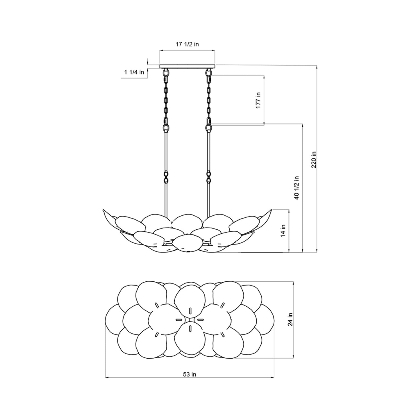 Corato Linear Chandelier - line drawing.