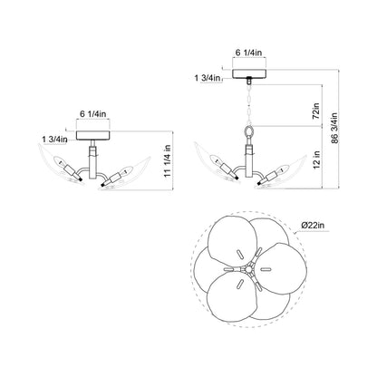 Corato Semi Flush Mount Ceiling Light - line drawing.