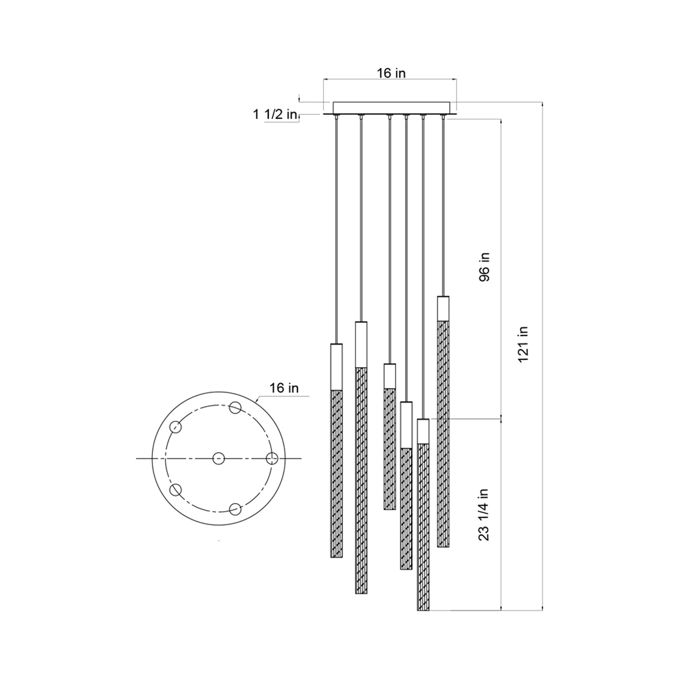 Gravina LED Chandelier - line drawing.