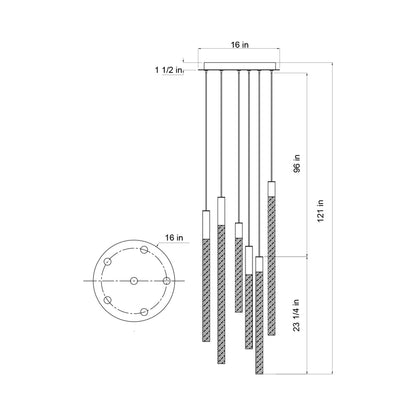 Gravina LED Chandelier - line drawing.