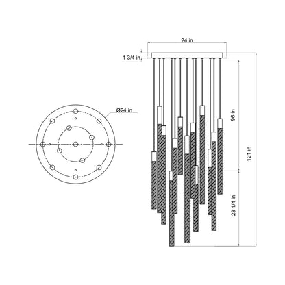 Gravina LED Chandelier - line drawing.