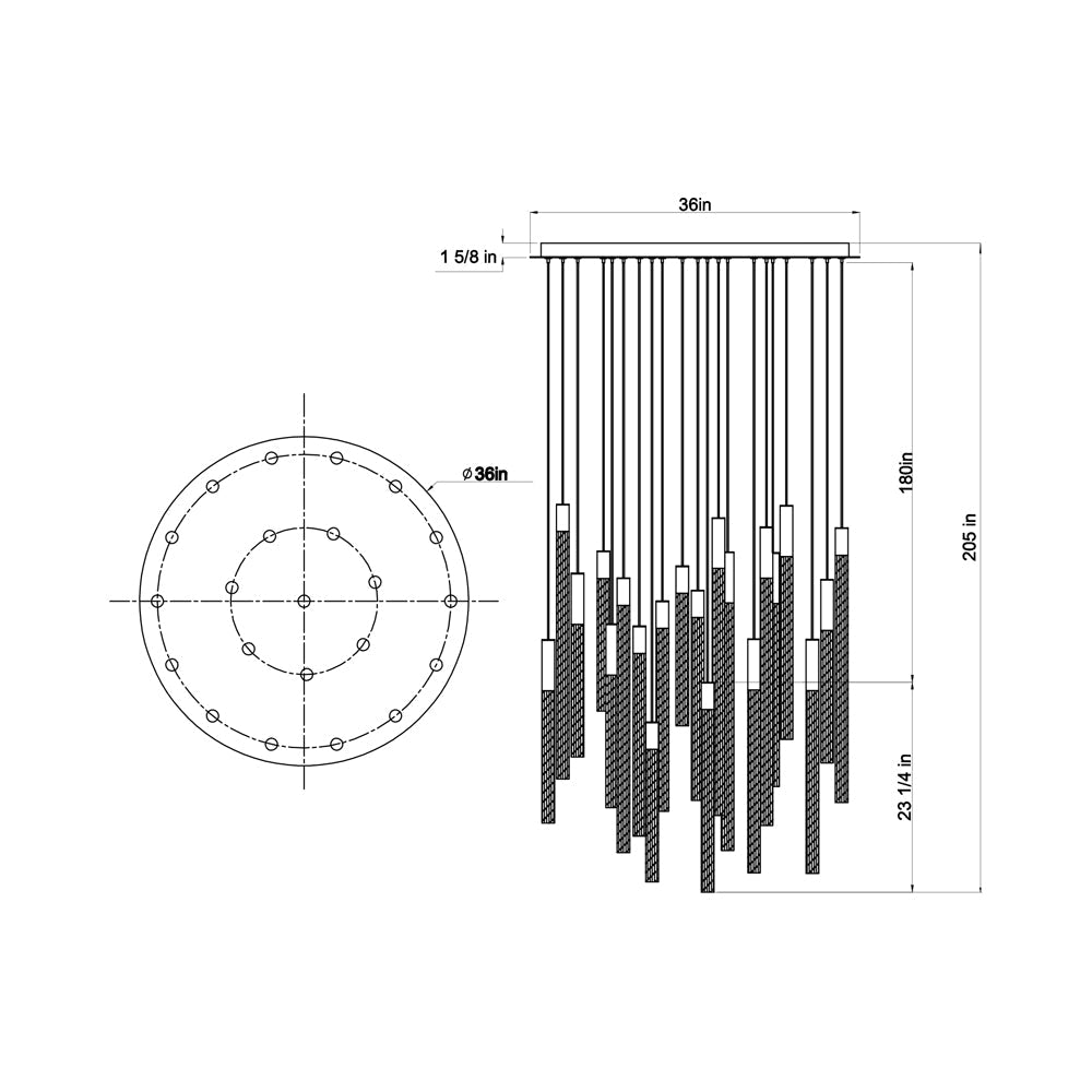 Gravina LED Chandelier - line drawing.