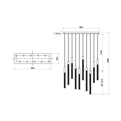 Gravina Rectangular LED Chandelier - line drawing.
