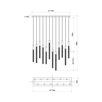 Gravina Rectangular LED Chandelier - line drawing.