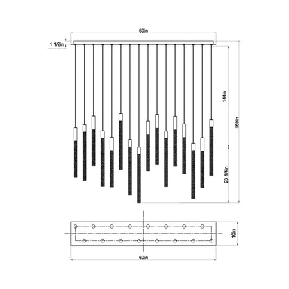 Gravina Rectangular LED Chandelier - line drawing.