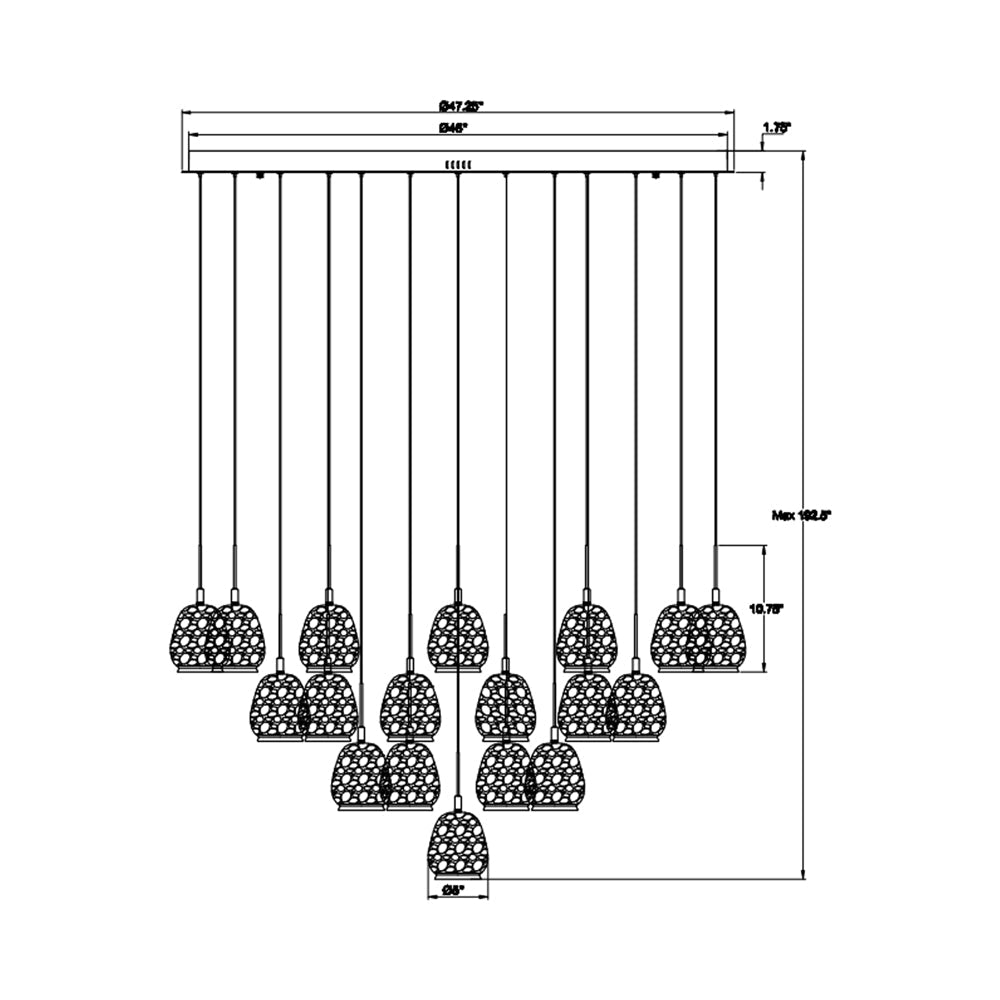 Lucidata Grand LED Chandelier - line drawing.