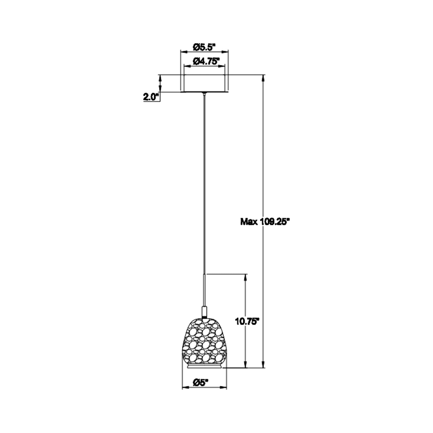 Lucidata LED Pendant Light - line drawing.
