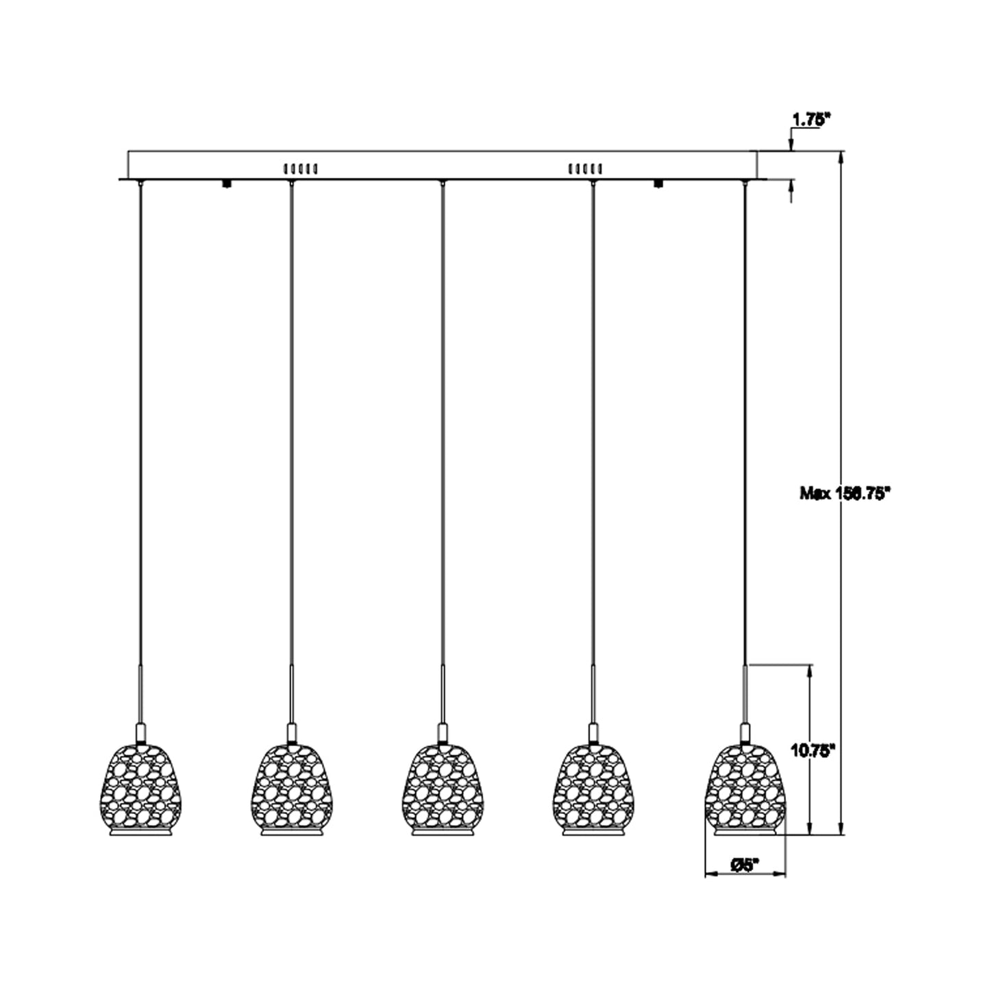 Lucidata Linear LED Chandelier - line drawing.