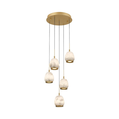 Lucidata Multi Light LED Pendant Light in Painted Antique Brass (5-Light).