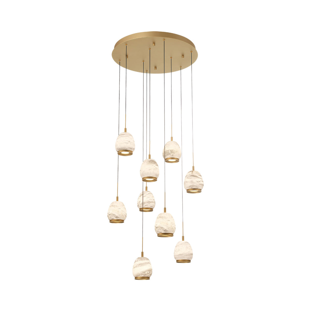 Lucidata Multi Light LED Pendant Light in Painted Antique Brass (9-Light).