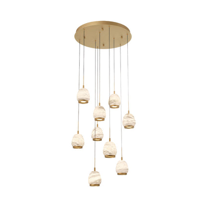 Lucidata Multi Light LED Pendant Light in Painted Antique Brass (9-Light).