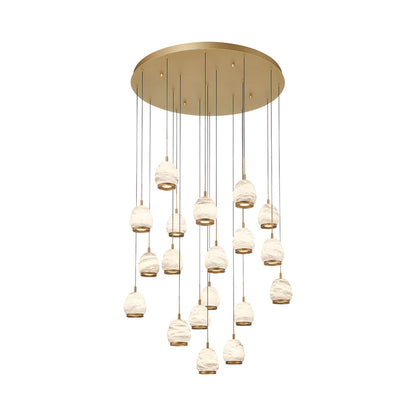 Lucidata Multi Light LED Pendant Light in Painted Antique Brass (19-Light).