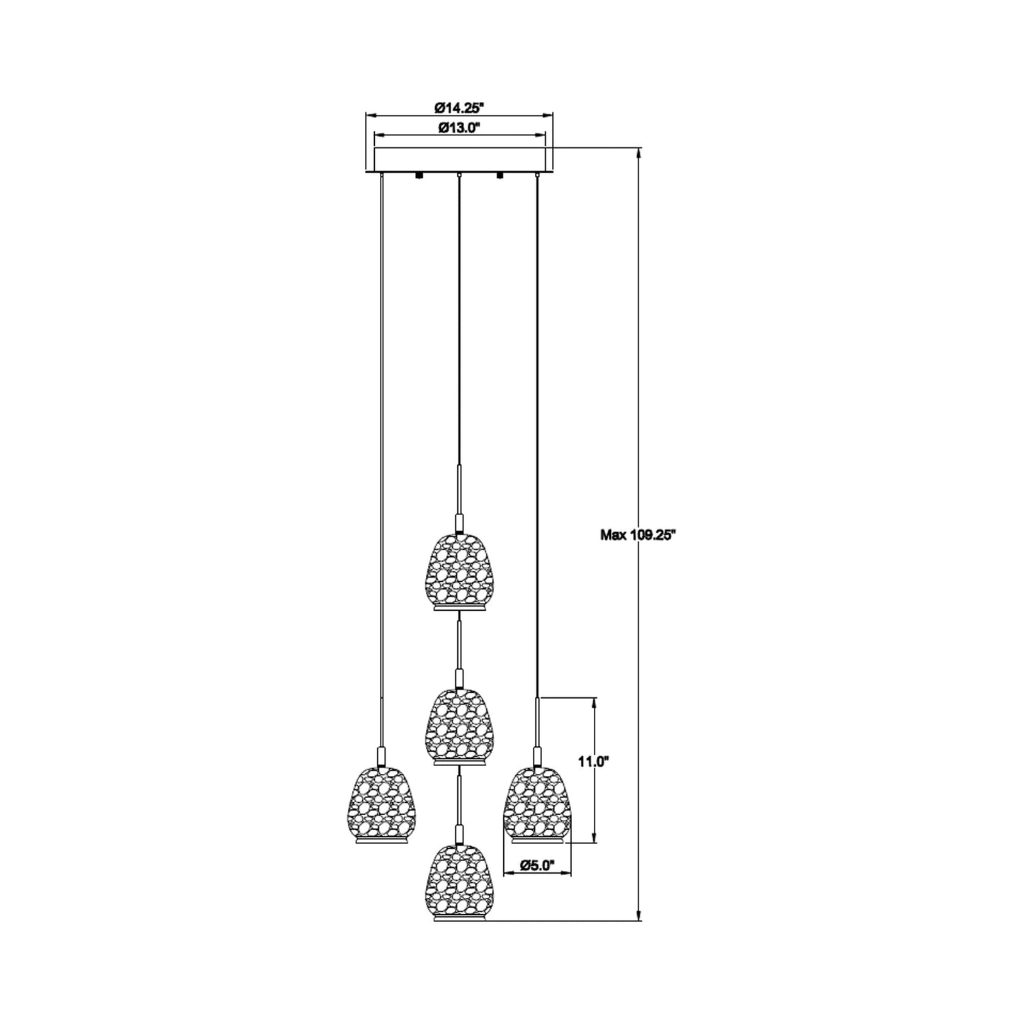 Lucidata Multi Light LED Pendant Light - line drawing.