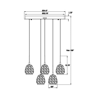 Lucidata Multi Light LED Pendant Light - line drawing.