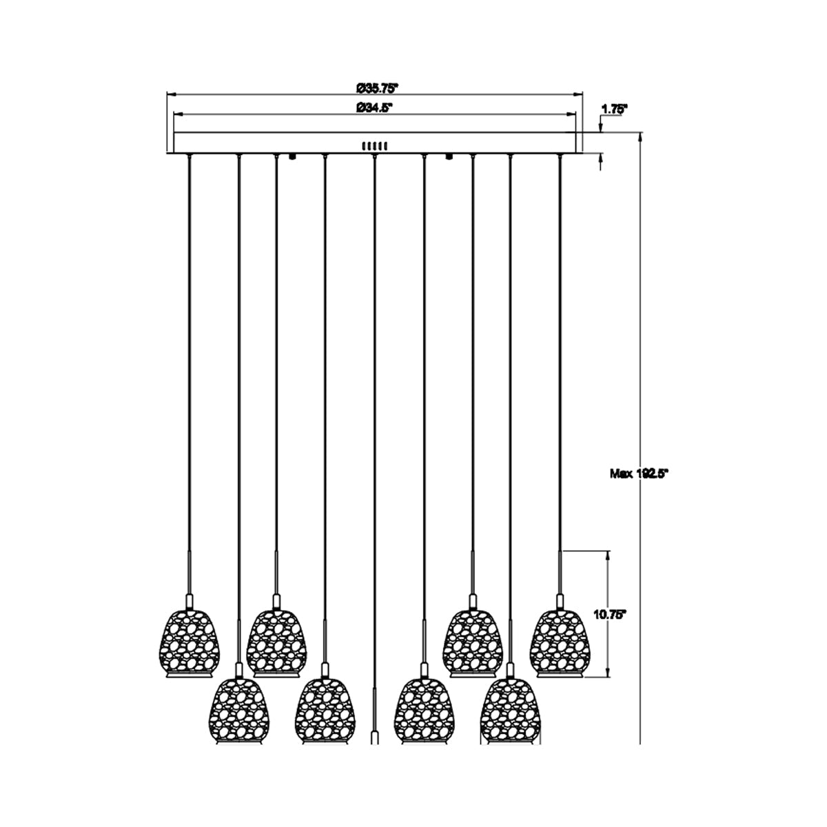 Lucidata Multi Light LED Pendant Light - line drawing.
