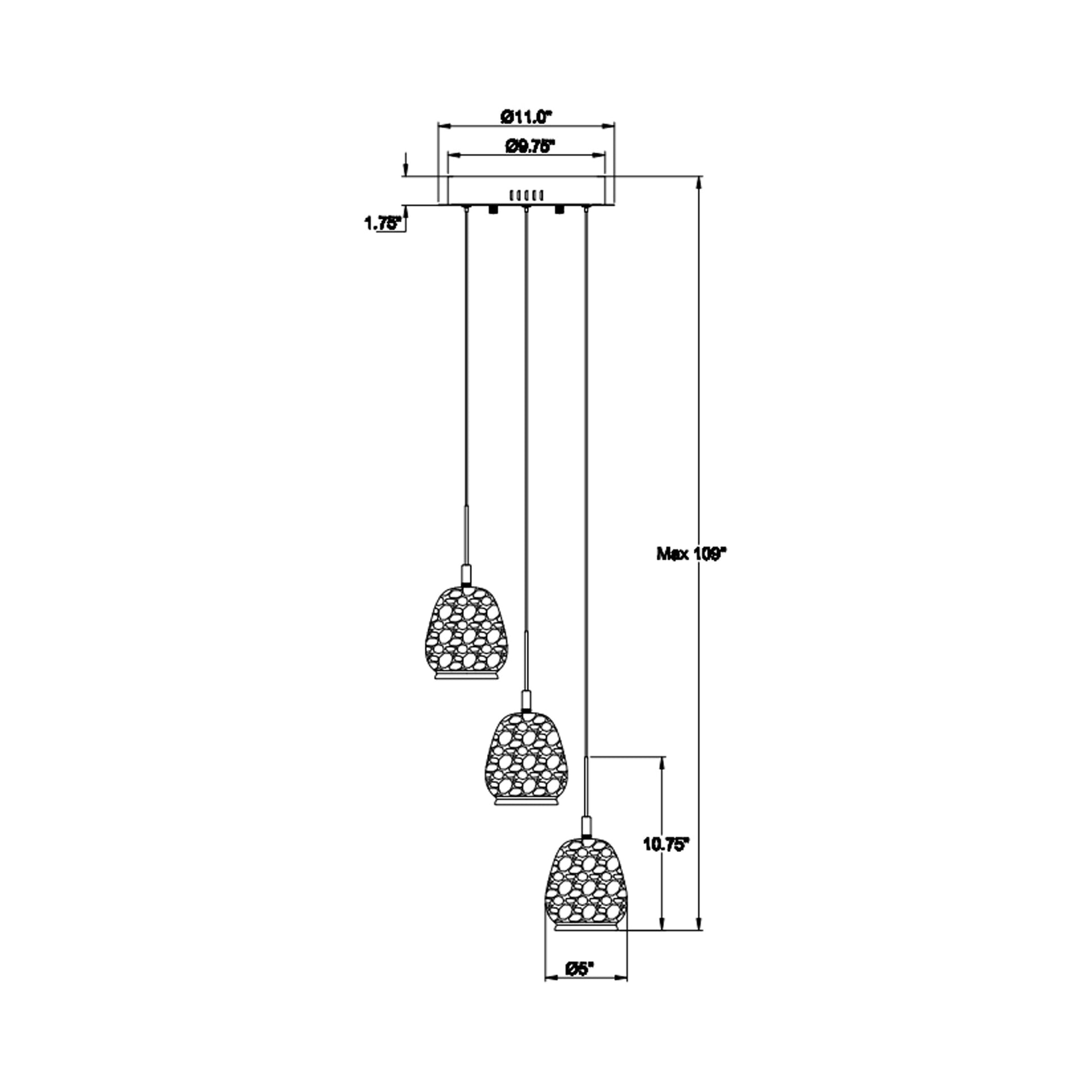 Lucidata Multi Light LED Pendant Light - line drawing.