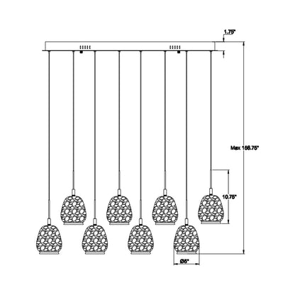 Lucidata Rectangular LED Chandelier - line drawing.