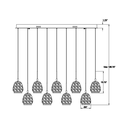 Lucidata Rectangular LED Chandelier - line drawing.