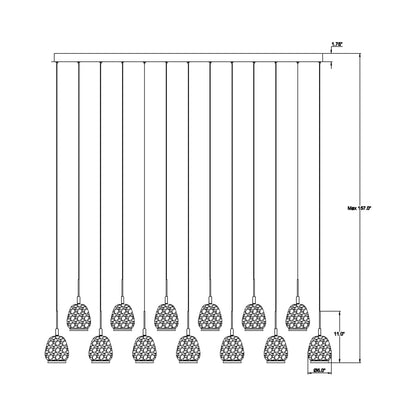 Lucidata Rectangular LED Chandelier - line drawing.