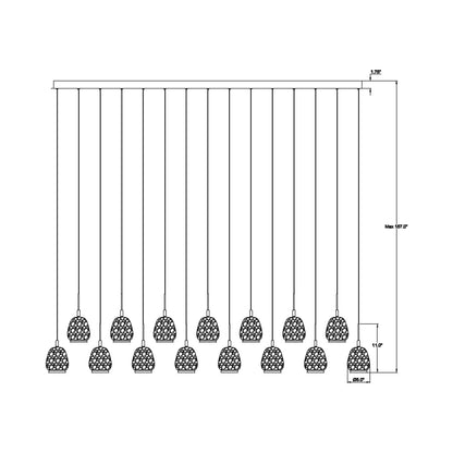 Lucidata Rectangular LED Chandelier - line drawing.