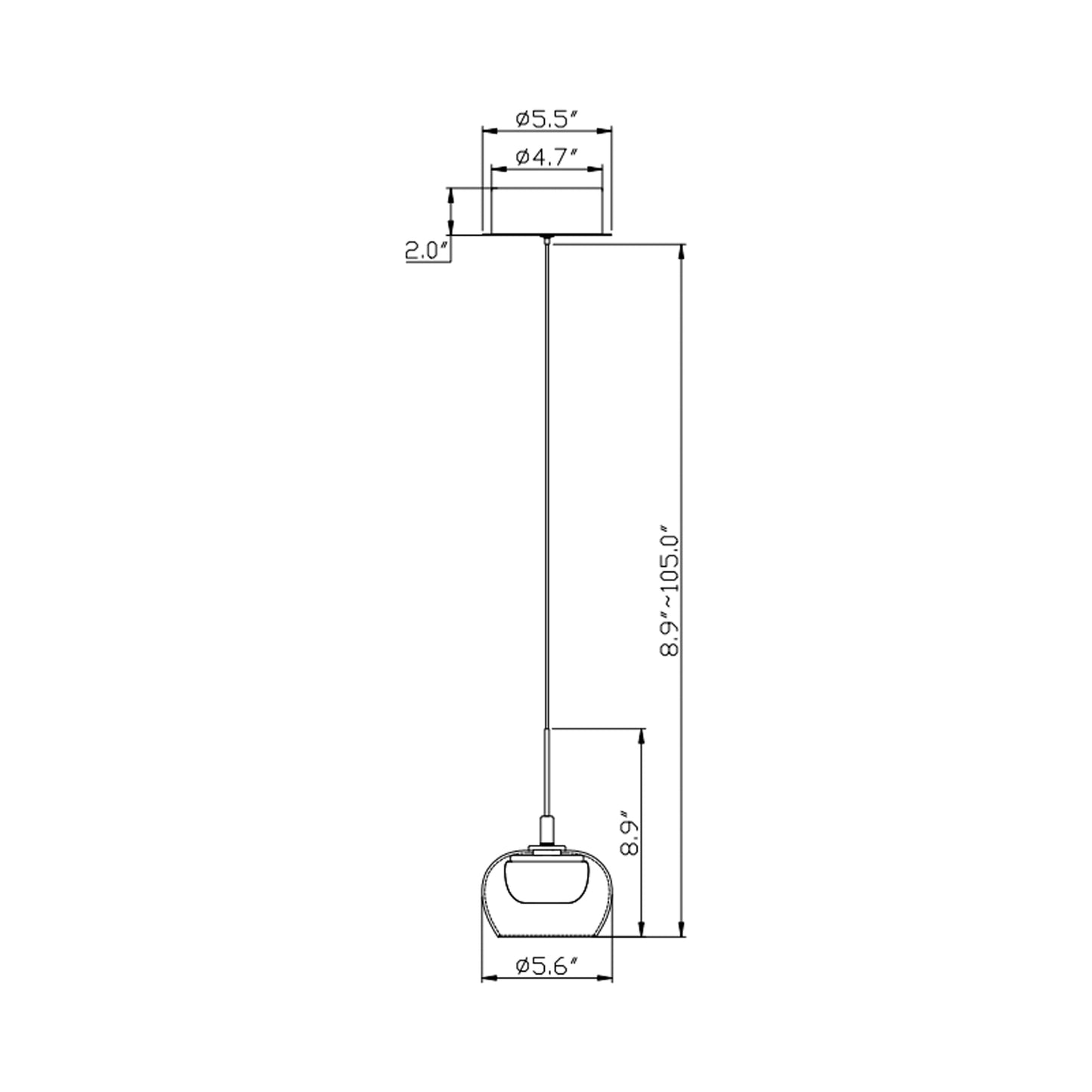 Manarola LED Pendant Light - line drawing.