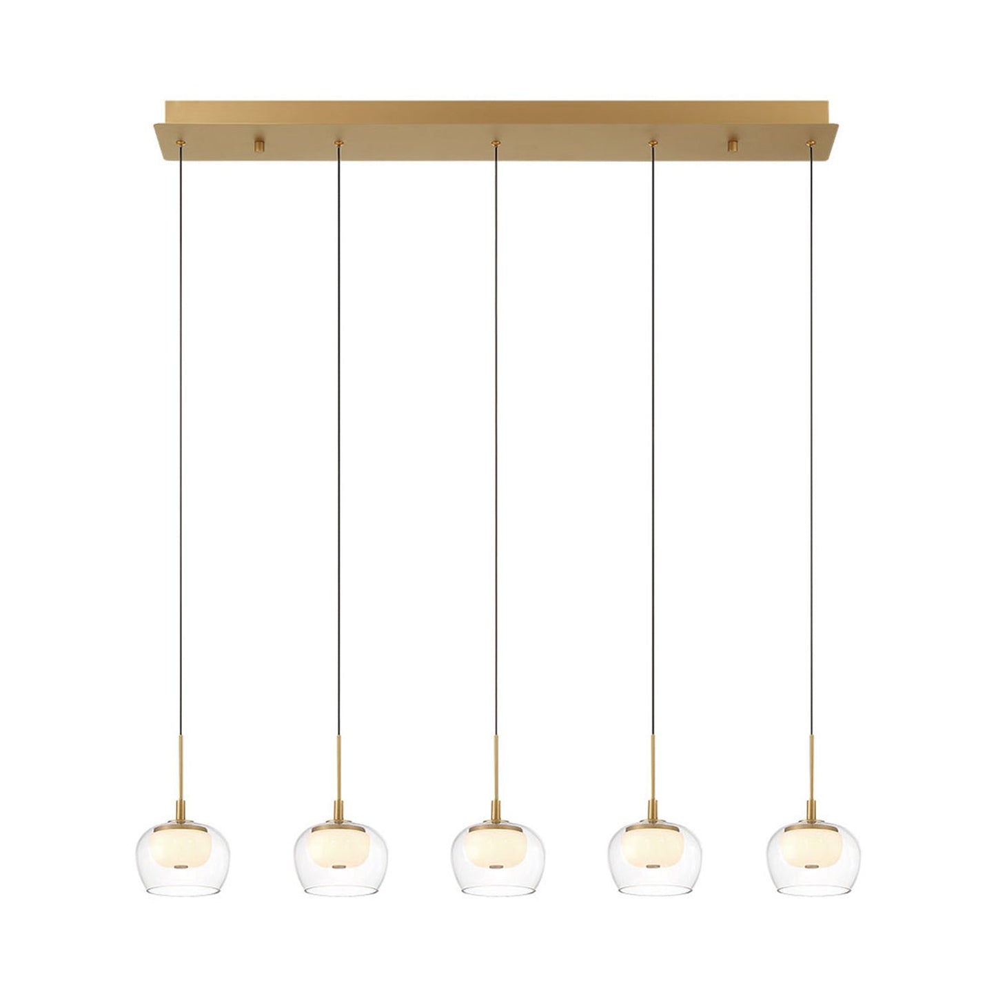 Manarola Linear LED Chandelier in Painted Antique Brass.