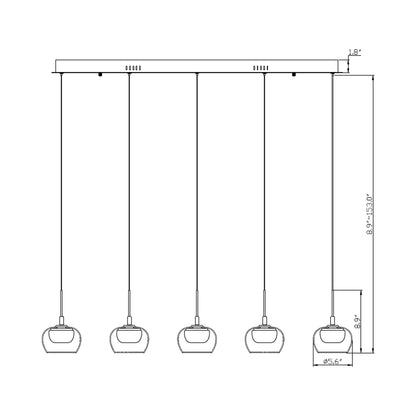 Manarola Linear LED Chandelier - line drawing.