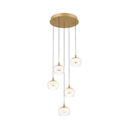 Manarola Multi Light LED Pendant Light in Painted Antique Brass (5-Light).
