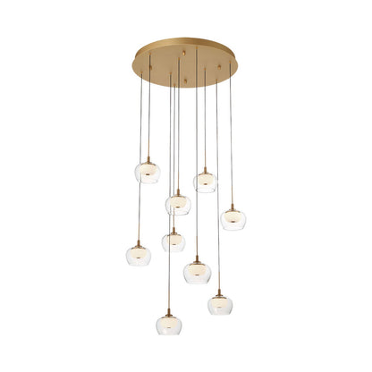 Manarola Multi Light LED Pendant Light in Painted Antique Brass (9-Light).