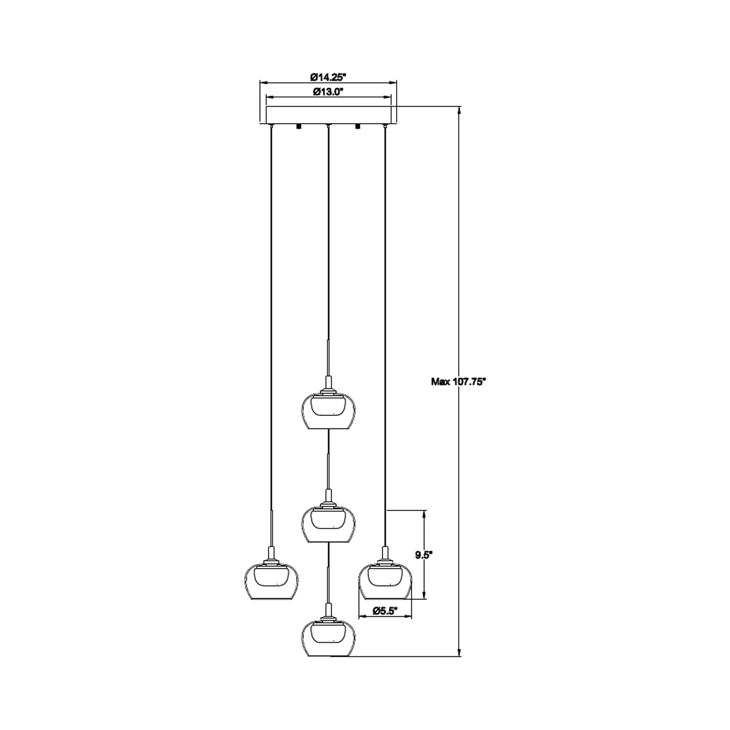Manarola Multi Light LED Pendant Light - line drawing.